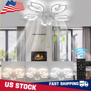Ceiling Fan 6 Speeds 3 Light Color Flush Mount Lights Remote Control White Home - Picture 1 of 10
