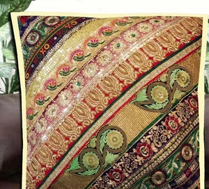 24" Handmade Patchwork Beaded Embroidered Throw Living Room Cushion Pillow Cover - Picture 1 of 8