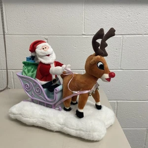 Gemmy Rudolph Rentier mit roter Nase Weihnachtsschlitten singt animiert leuchtet bewegt sich - Bild 1 von 5