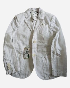 $475 ARMANI JUNIOR White Cotton & LINEN Blazer Sport Jacket Size 14 - Picture 1 of 8