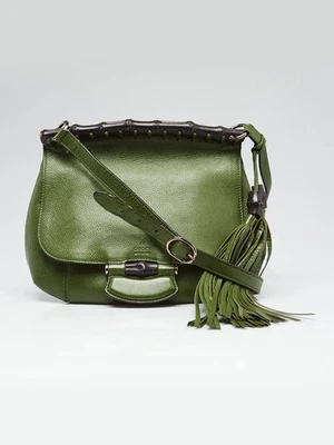 Gucci Green Pebbled Leather Nouveau Fringe Shoulder Bag - Image 1 of 4