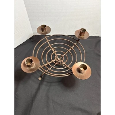 Vintage Metal Wire Candle Holder Round Copper Color Four Candle Candelabra - Image 1 of 3