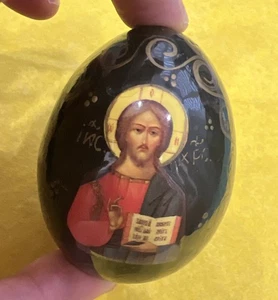 Arte devocional firmado por santo icono huevo ruso ortodoxo oriental de colección raro  - Imagen 1 de 10