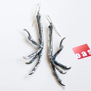 Pendientes antiguos de plata esterlina gótica joyería gótica gótica garra de pájaro. oea - Imagen 1 de 8