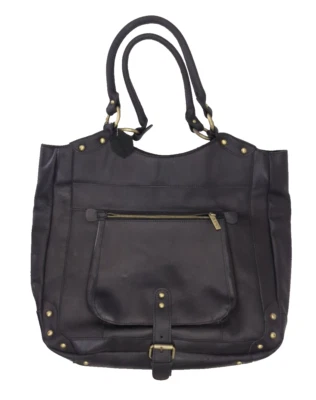 Bolso de mano Amerileather Lexington de gran tamaño de cuero negro con cremallera superior para computadora portátil Foto 1 de 4