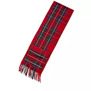 PATRICK KINS Made in Ireland Scarf Red Plaid Tartan Fringed Soft Delux Wool - Picture 1 of 4