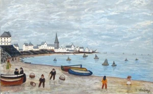 Vintage French Oil Painting Naïve Folk Art, Normandy, After Claude Monet, Signed - Picture 1 of 8
