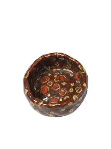 Vintage 1977 Signed Studio Pottery Bowl by T. Owens Glazed Brown Red Yellow - Picture 1 of 10