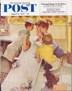 AUG 22 1953 Soda Fountain Flirt NORMAN ROCKWELL SE POST ORIG COVER ONLY #1 - Picture 1 of 3