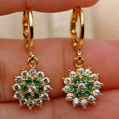 2.50 Ct Round Emerald Simulated Diamond Drop-Dangle Earrings Yellow Gold plated - Image 1 of 3