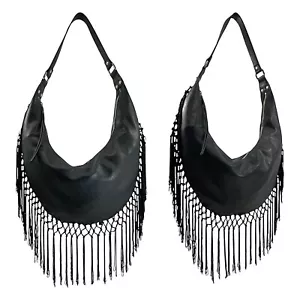 INC Grande Suave Cuero Vegano Hobo Bolso de Mano Flecos Borla Boho Hombro Nuevo sin Etiquetas - Imagen 1 de 16