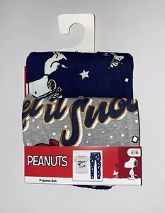 Peanuts Snoopy Damen grau & marineblau Weihnachten Pyjama Let It Snow PJ Set neu mit Etikett 8 - Bild 1 von 5