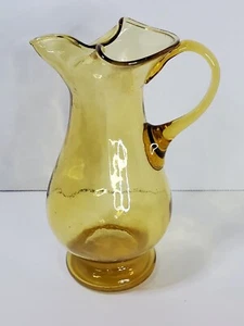 Vintage Amber Yellow Art Glass Pitcher MCM - Picture 1 of 7