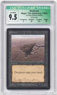 Graded Signed Sinkhole CGC 9.5 GEM MINT w/2x10 Beta Artist Sandra Everingham MTG - Image 1 of 2