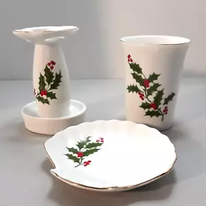 Juego de baño de porcelana de colección 3 piezas vaso jabonera soporte cepillo de dientes Navidad - Imagen 1 de 7