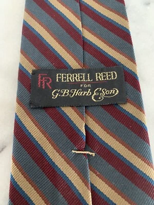 Ferrell Reed Vintage 100% Silk Woven Striped Tie Handmade In England - Image 1 of 4