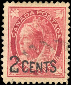 Canada Used F-VF 2c-on-3c Scott #87 1899 Provisional Stamp  - Bild 1 von 2