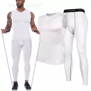 Men's Compression Pants & Shirts Base Layer Long Tight Leggings Gym Workout Top - Picture 1 of 22