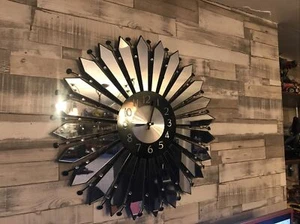58 Cm Living Room Diamante Sunburst Wall Clock Home Decor Mirror Art World Brand - Picture 1 of 2