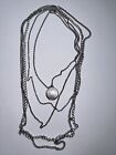 Locket Layered Multi Stand Necklace Silver Tone Snail Cub Rolo Links Flower
