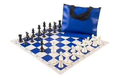 Juego de ajedrez estándar combinado - plástico macizo - bolsa/tablero azul real Foto 1 de 2