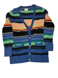 Womens Quiksilver 5 Button Cardigan Striped Multicolor M Cotton Long Sleeve - Picture 1 of 7