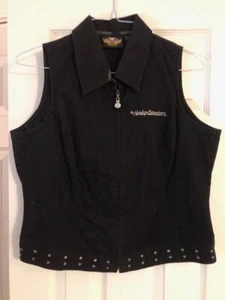 Harley-Davidson Damen ärmellose schwarze Weste "Bestickter Adler" Vintage Gr. L - Bild 1 von 4