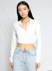 THE RANGE S SUEDED JERSEY BUBBLE CROPPED LONG SLEEVE POLO WHITE CP1-39