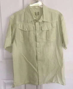 TL Men Yellow Greenish ,Short Sleeve Button Front Linen/ Cotton Shirt size L. - Picture 1 of 3