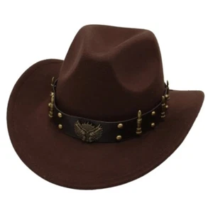 Brown Western Cowboy Cowgirl Hat, Revolver Gun Bullet Strap, Men Women Wide Brim - Picture 1 of 8
