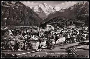 Interlaken Town & Jungfrau Mountain c1962 Switzerland Postcard - Picture 1 of 2