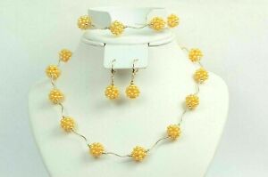 Solid 14k Yellow Gold Genuine dyed Yellow Pearl Jewelry Set