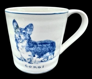 Taza para perro Anthropologie Molly Hatch Corgi taza de té de gres taza de café azul blanco 16 oz - Imagen 1 de 7