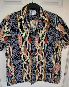 RJC Vintage Hemd Herren L Mehrfarbig Surfbretter Blumen Knopf Hawaii Tasche - Bild 1 von 11