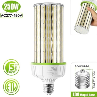 277-480V Industrial LED Corn Light Bulbs 250W Replacement 1000W MH/HPS 6000K E39 - Image 1 of 4