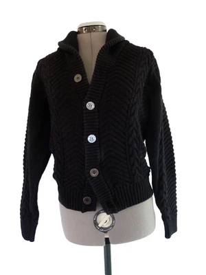 Guess Negro Algodón Suéter Botón Bomber Chaqueta Estilo S C52 Foto 1 de 4