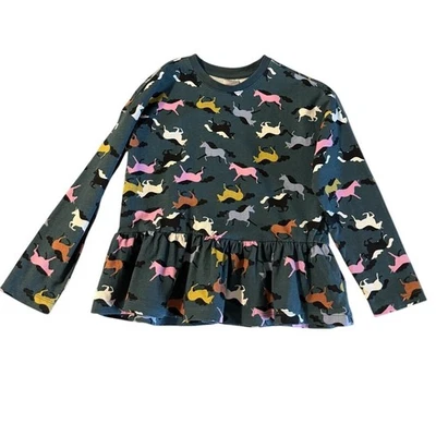 Hanna Andersson girls 8 130 Unicorn Print Crop Peplum Blouse Tops green - Image 1 of 4