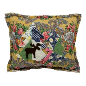 Handgefertigtes Elch & Bäume Kissen Vintage englische Decke Chenille Winterhütte - Bild 1 von 8