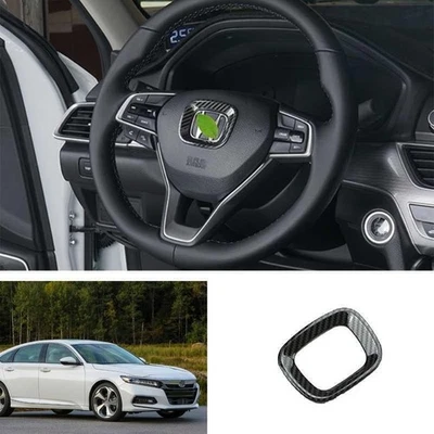 Para Honda Accord 2018-22 Acero Fibra de Carbono Volante Logo Anillo Marco Borde Foto 1 de 4