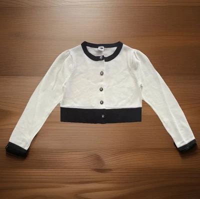 Nuevo Janie and Jack Cárdigan Recortado Suéter Marfil/Negro Color Bloque Talla 5 Foto 1 de 4