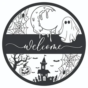 CREATIONS BY LOREN Negro Halloween HEY BOO! Corona circular de madera para puerta principal - Imagen 1 de 1