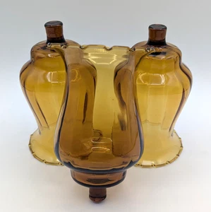 Juego de 3 apliques de clavija de vela de vidrio soplado a mano festoneado marrón ámbar vintage Homco - Imagen 1 de 18