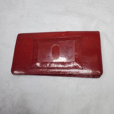 Cartera de cuero liso roja plegable doble HOBO International de colección cubierta de chequera Foto 1 de 3
