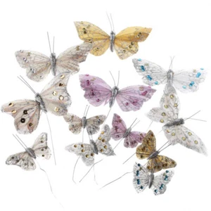 Pack of 12 Assorted Glitter and Rhinestone Artificial Butterflies - Picture 1 of 4