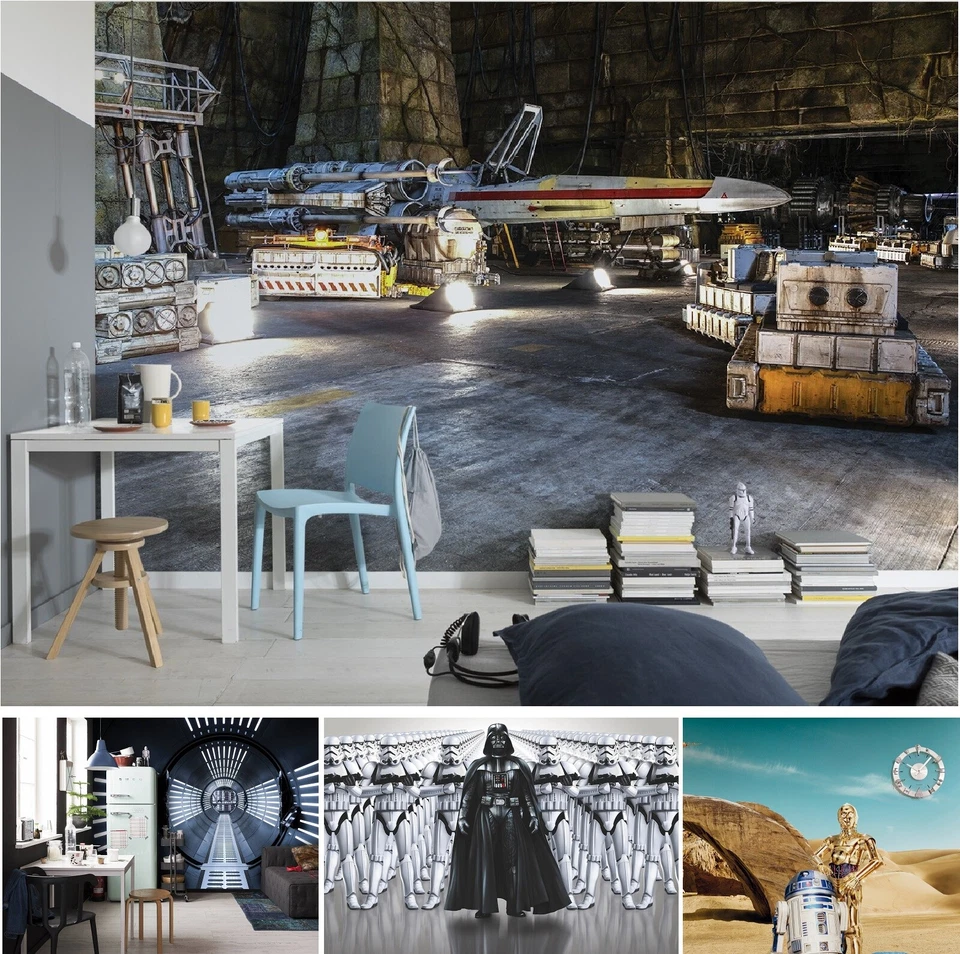 Star Wars wallpaper bedroom WALL MURAL Vader starships Millenium Falcon - Image 1 of 4