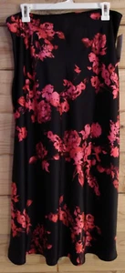 NWT Apt. 9 Women's Black Red Floral Size Zip 90s Style Midi Skirt Size M - Picture 1 of 9