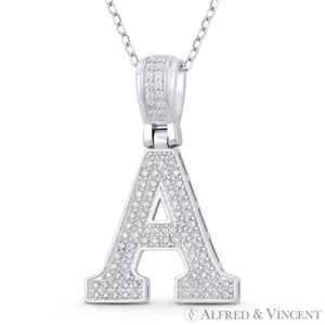 Ciondolo Argento Sterling 925 e Rodio Lettera Iniziale ""A"" Script CZI Cristallo - Foto 1 di 1