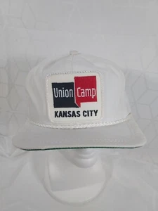 Vintage  Union Camp KC Patch Leather Strapback Trucker Hat Cap - USA K-Brand - Picture 1 of 7