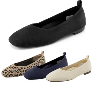 Women Knit Ballet Flats Square Toe Dress Casual Work Comfort Slip On Flat Shoes - Picture 1 of 22