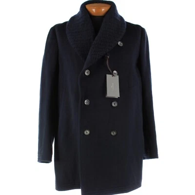 Boglioli NWT Wool Double Breasted Overcoat Knit Shawl Collar Size 50 US M Navy - Image 1 of 4